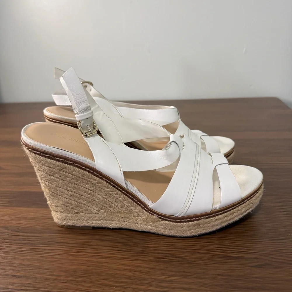 Anne Klein‎ Aktague Ivory Strappy Leather Wedge Espadrilles Size 8.5